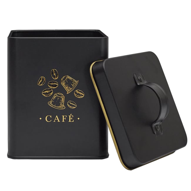 Boîte à café en métal noir et doré noir <span itemprop=