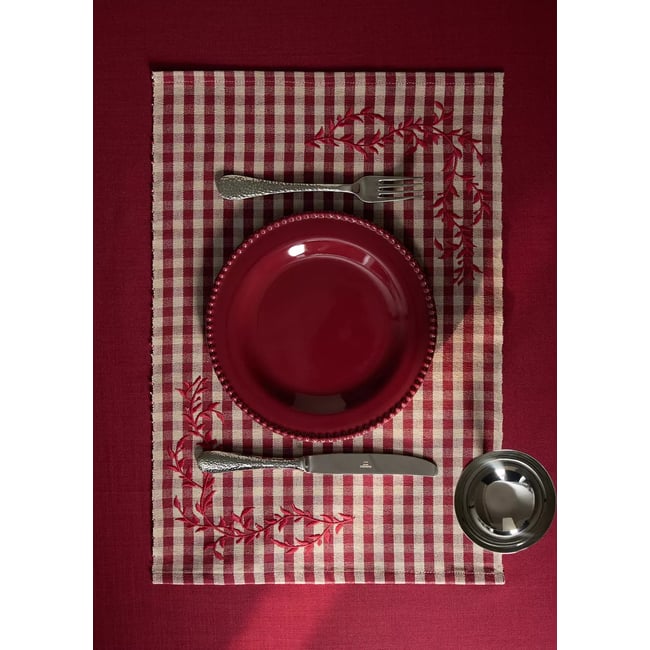 Set de table en coton à carreaux vichy brodés Couleur rouge <span itemprop=