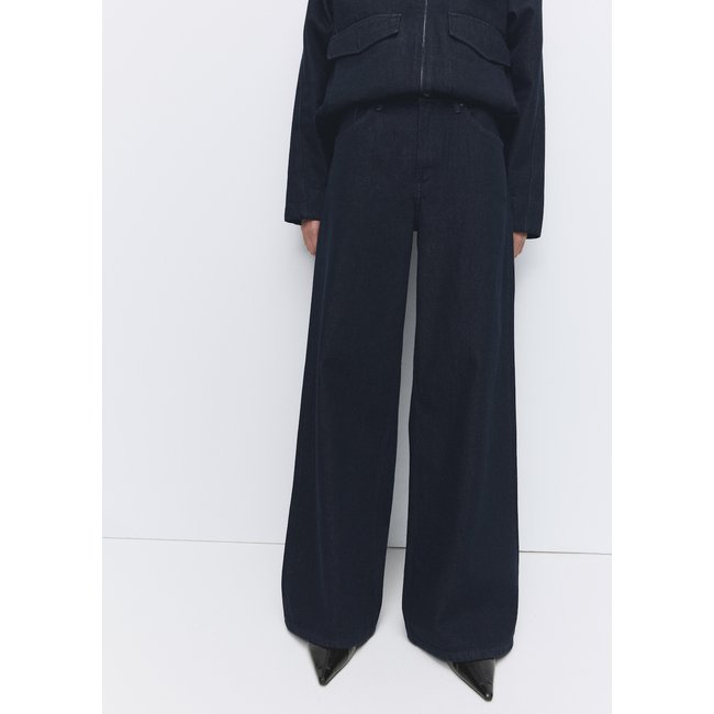 Jean wideleg taille haute rinse wash bleu <span itemprop=