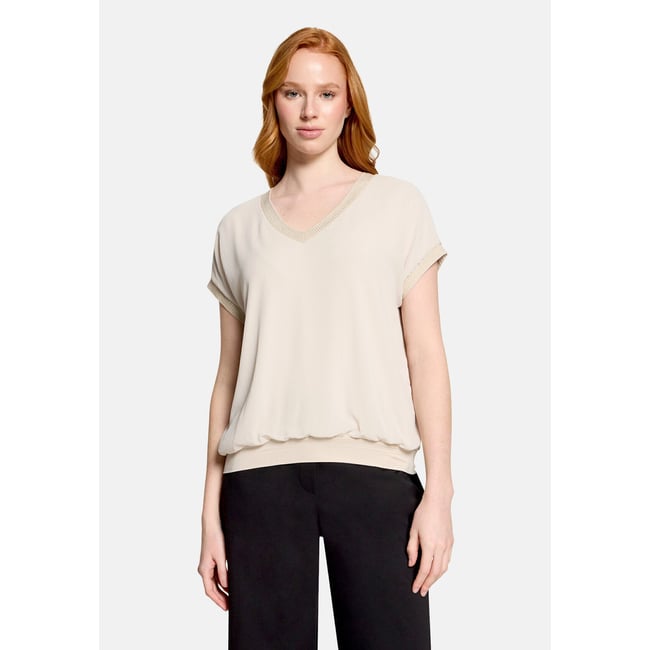 T-shirt façon blouse à broderies gris <span itemprop=