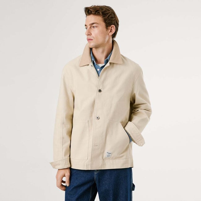 Veste En Toile Avec Col Chemise beige pied <span itemprop=