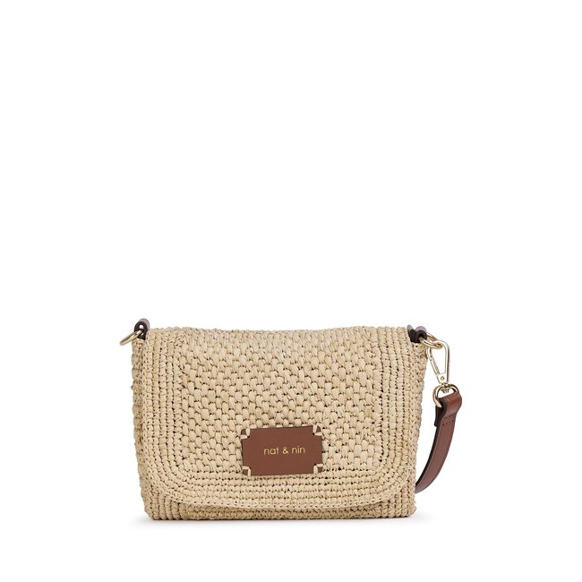 Sac à bandoulière en raphia, ROMA noisette <span itemprop=