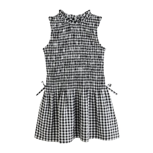 Robe froncée vichy noir/blanc <span itemprop=