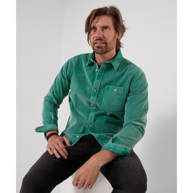 Chemise en Velours Côtelé Délavé à l'Acide vert <span itemprop=