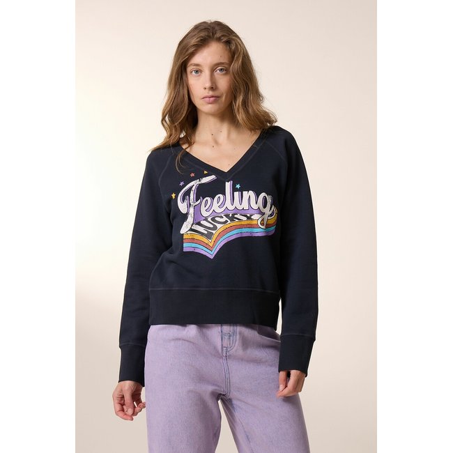Sweat manches longues col V SHAVI gris carbone <span itemprop=
