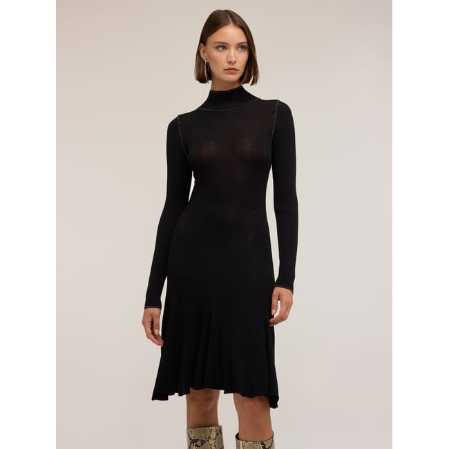 Robe évasée côtelée noir <span itemprop=