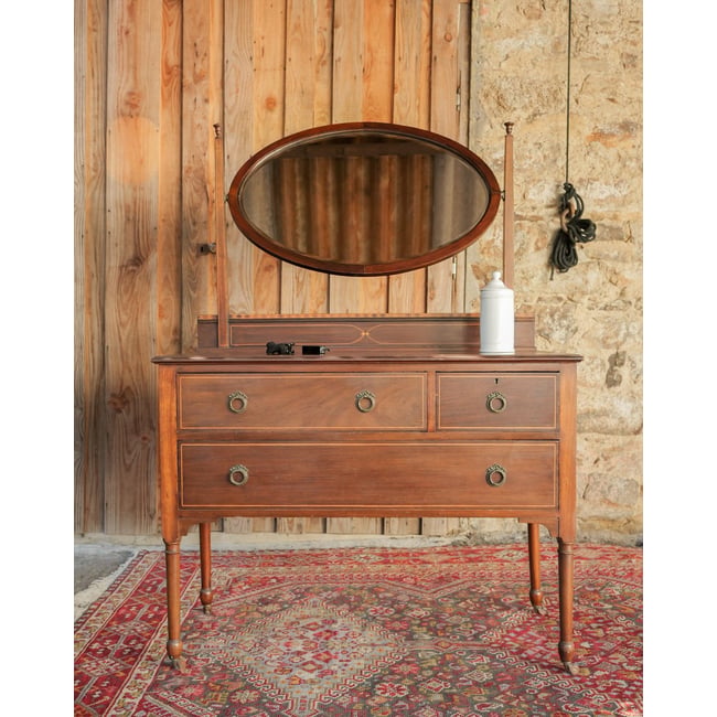 Coiffeuse en acajou de style anglais Louise N°355 - Bon état Couleur bois foncé <span itemprop=