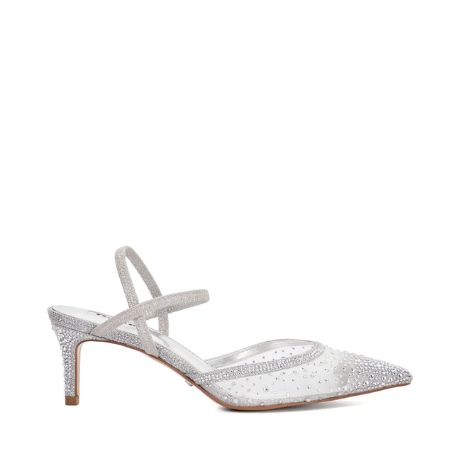 Escarpins à bride arrière en maille et strass - CHARISMATIC argenté <span itemprop=