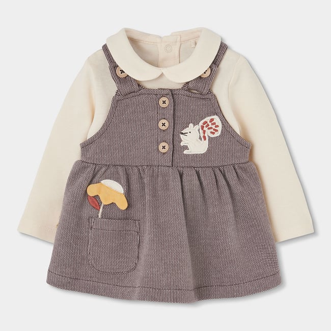 Ensemble bébé fille maille brodé écureuil marron <span itemprop=