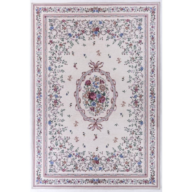 Tapis floral Viola imprimé polyester, plat Couleur beige <span itemprop=
