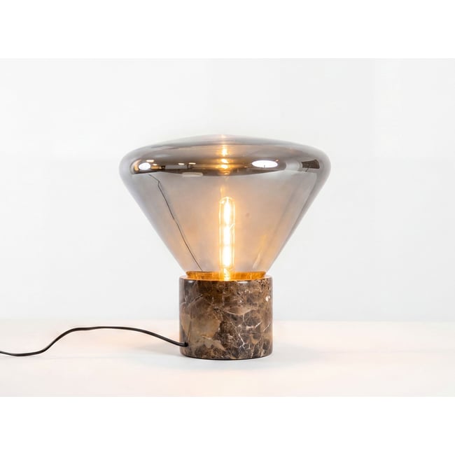 Lampe de table en verre effet miroir fumé gris et marbre céramique Couleur marron | noir <span itemprop=