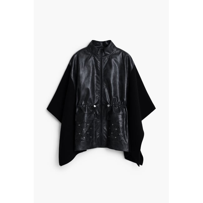 Poncho combiné effet cuir noir <span itemprop=
