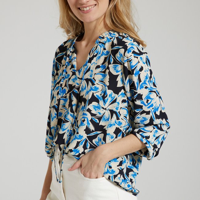 Printed Tie-Neck Blouse, blue/black/white, JDY