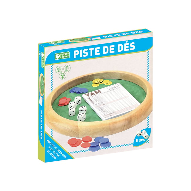 cavernedesjouets Grande Piste de des 45 cm Ronde avec 5 des et 21 jetons Plastique - Piste geante Yam Multi Jeux, Plateau XL - Set Accessoire et Carte cavernedesjouets Grande Piste de des 45 cm Ronde avec 5 des et 21 jetons Plastique - Piste geante Yam Multi Jeux, Plateau XL - Set Accessoire et Carte