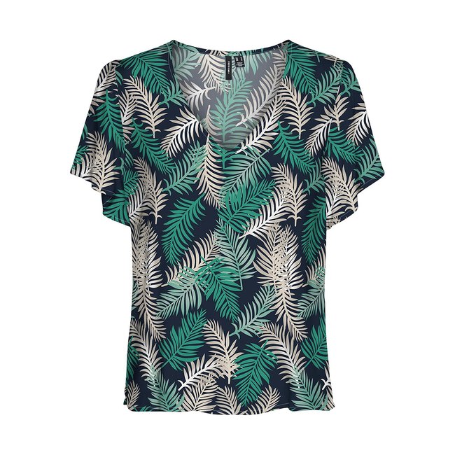 Blouse imprimée manches courtes bleu marine/vert/blanc <span itemprop=