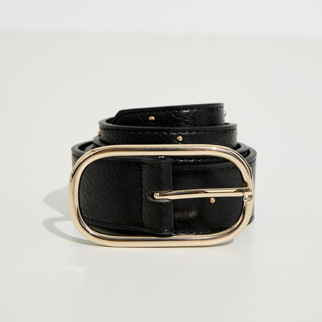 Ceinture clous boucle ovale noir <span itemprop=