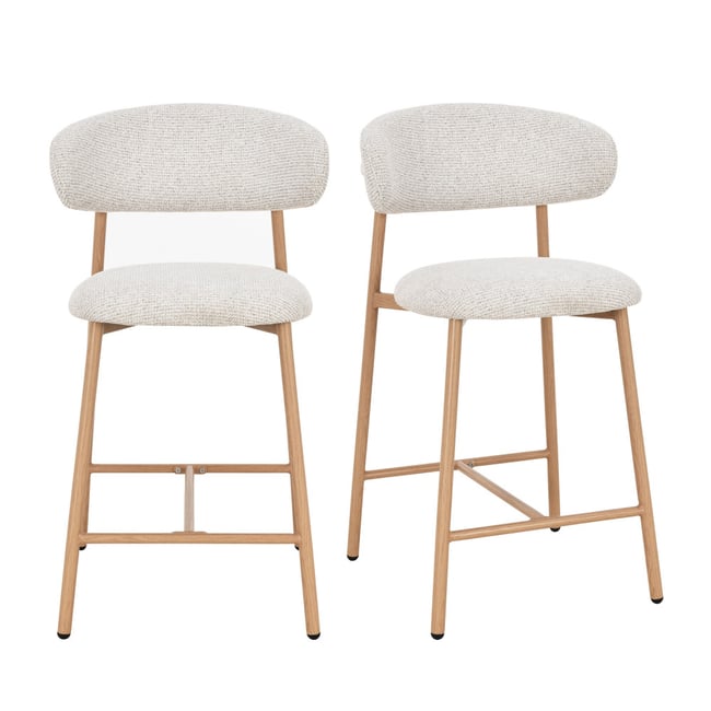 Lot de 2 chaises de bar en tissu pieds effet bois clair H65cm- DRACO Couleur beige chiné <span itemprop=
