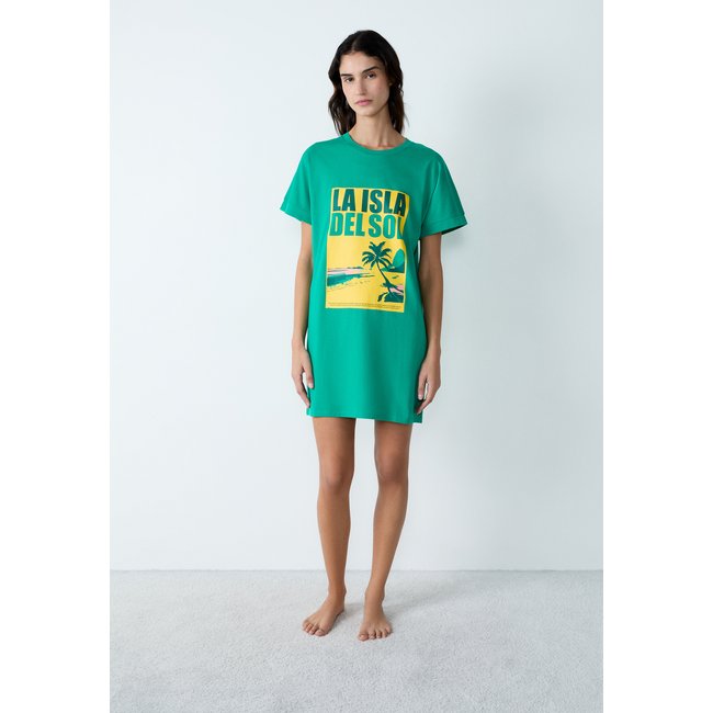 Chemise de nuit courte en coton 'la isla del sol FRANCA emeraude <span itemprop=