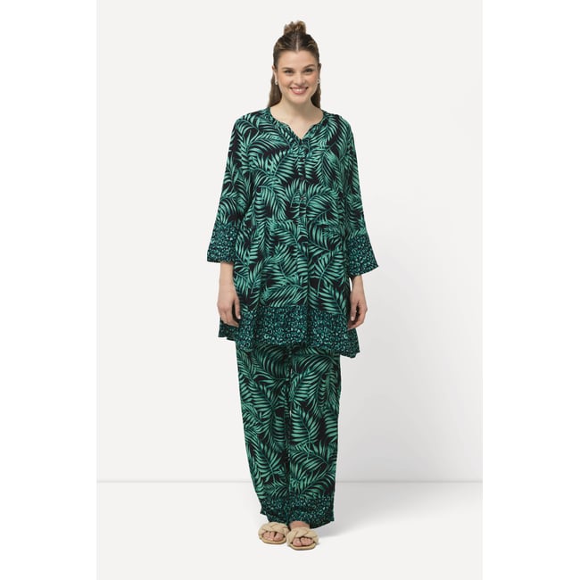 Blouse longue avec motif palmiers marine <span itemprop=