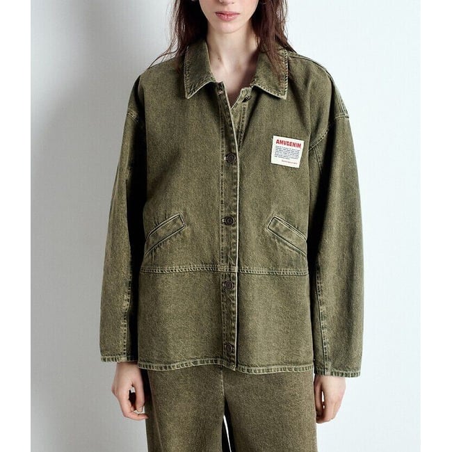 Uzatown Denim Oversize Jacket with Button Fastening, olive, AMERICAN VINTAGE