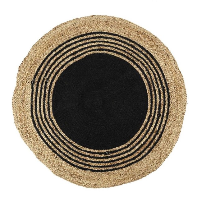 Tapis Rond Jute Coton Noir D90 Couleur noir <span itemprop=
