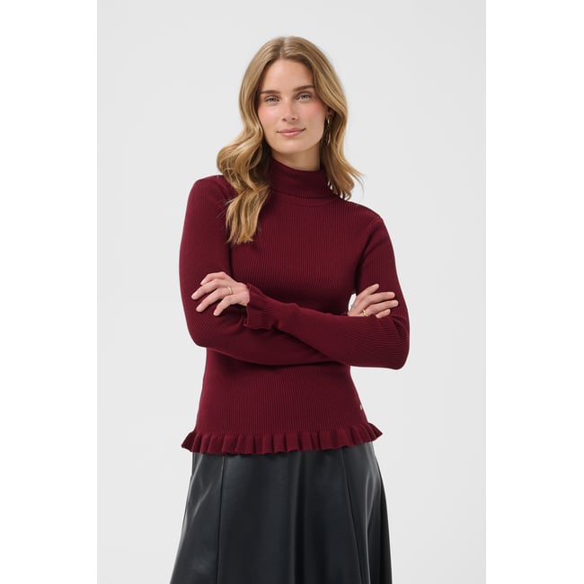 Pullover tricoté rouge cabernet <span itemprop=