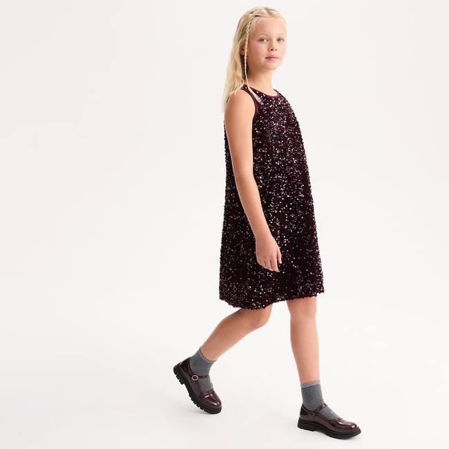 Robe sans manches à sequins bordeaux <span itemprop=