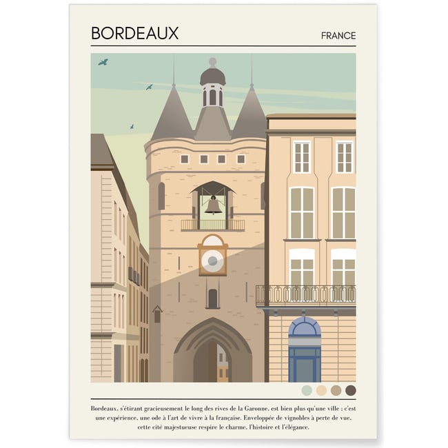 Affiche ville Bordeaux Vintage Couleur blanc <span itemprop=