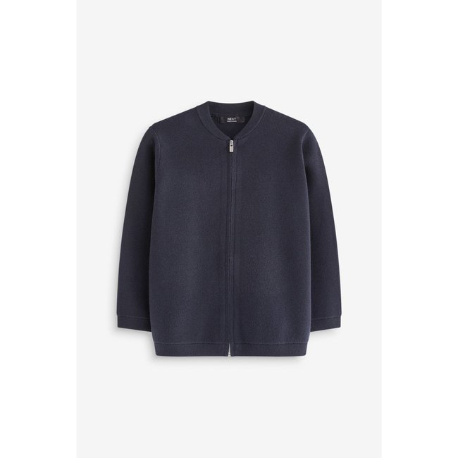 Cardigan zippé style blouson aviateur bleu marine <span itemprop=