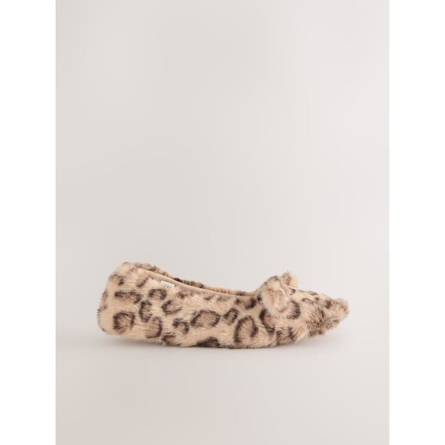 Chaussons à imprimé ballerine marron/animal <span itemprop=