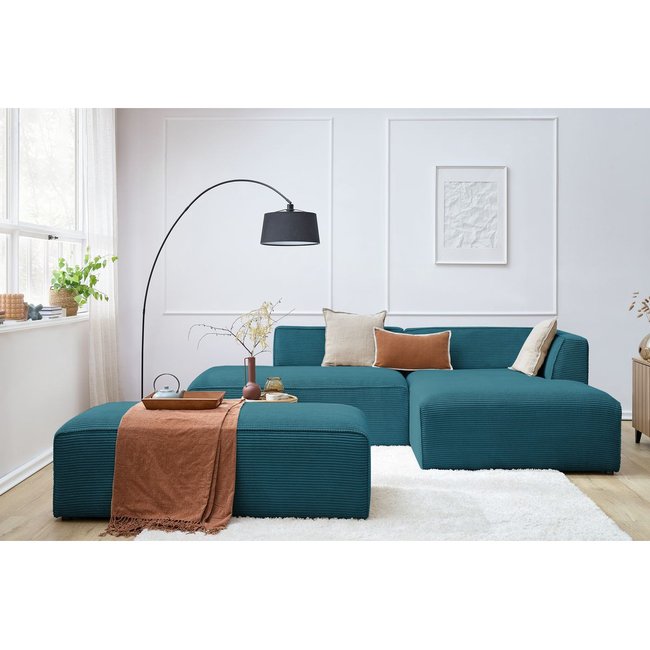 Canapé modulable 5 places en velours côtelé avec pouf, MEGEVE - BOBOCHIC