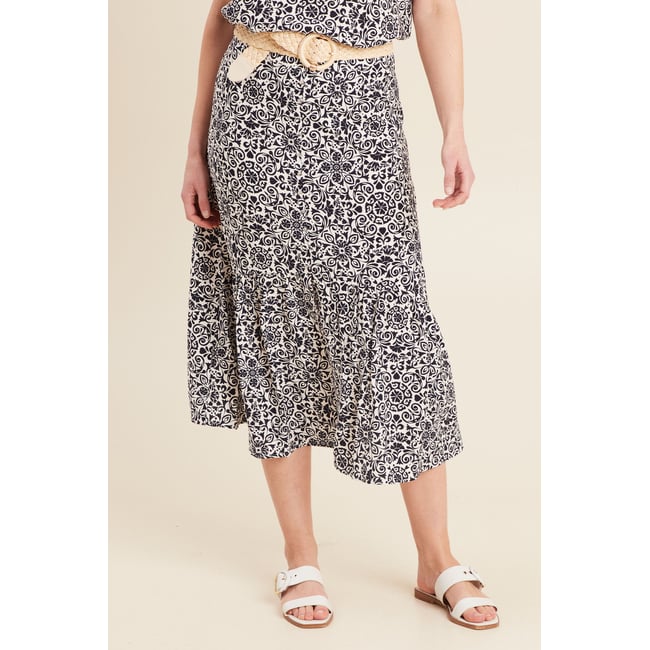 Jupe midi droite satin bleu marine <span itemprop=