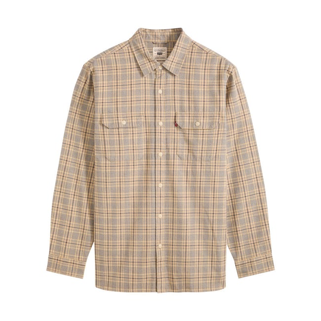 Chemise en coton beige à carreaux pourvue d'une coupe droite beige <span itemprop=