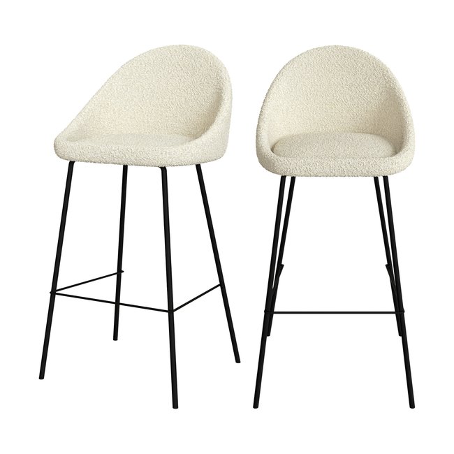 Lot de 2 chaises de bar en tissu bouclette 75 cm - MISTY Couleur blanc <span itemprop=