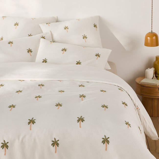 Housse de couette coton/lin lavé brodé, Ravenel ecru <span itemprop=