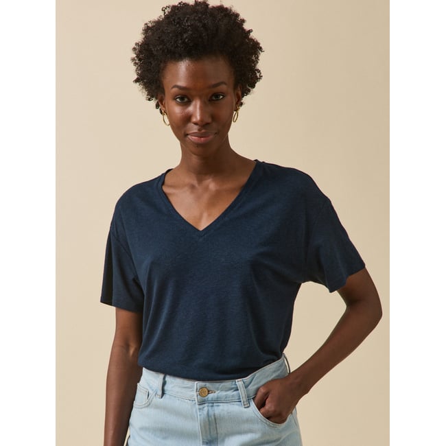 T-shirt col V  lin et viscose - CYRILLUS