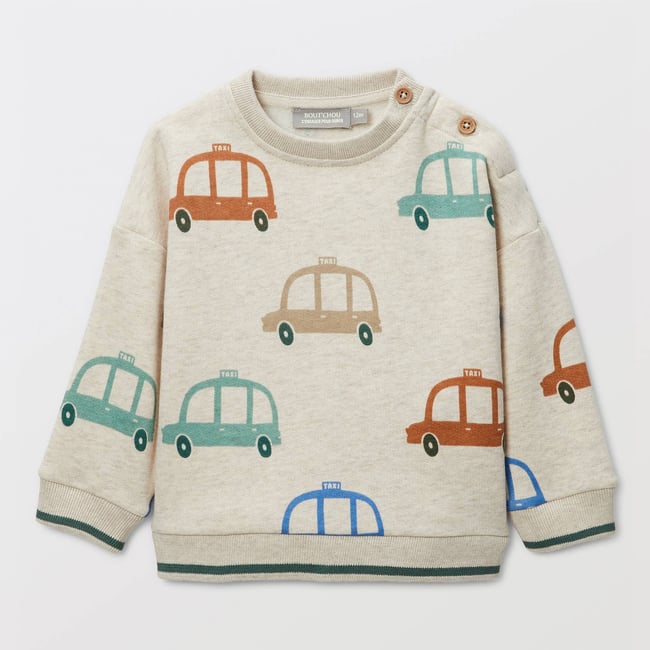 Sweat imprimé en coton BIO GOTS beige melange <span itemprop=