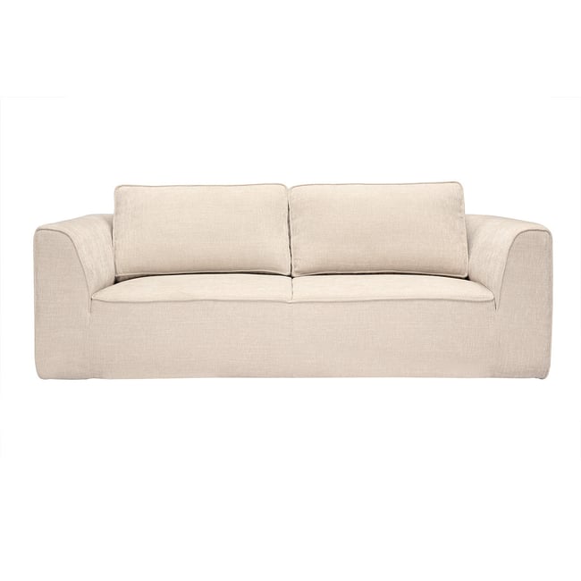 Canapé design en tissu effet velours texturé beige 3 places GRAMMY Couleur beige <span itemprop=