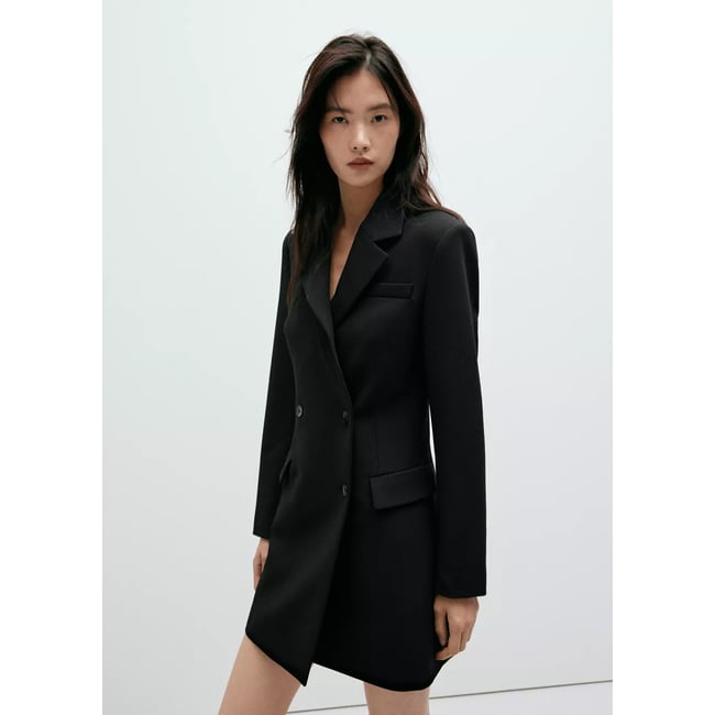 Robe style blazer à double boutonnage noir <span itemprop=