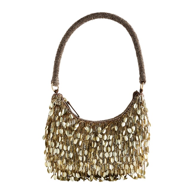 Sac bandoulière à pampilles doré <span itemprop=