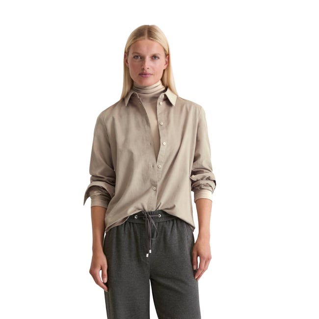 Blouse en velours ajustée en mélange de coton organique et de viscose gris clair <span itemprop=