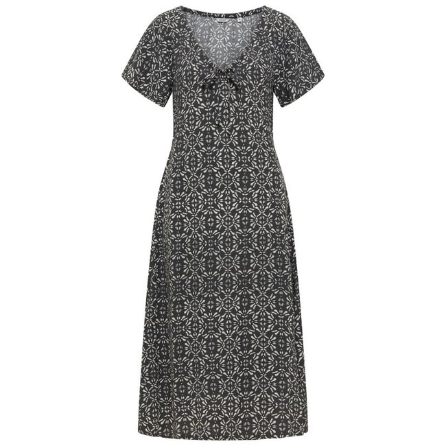 Robe longue FEMME Mustang avec manches courtes et col v noir à motifs noir <span itemprop=