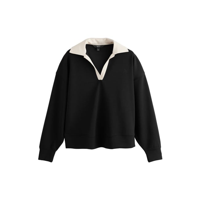 Sweat style rugby à col contrastant noir/crème <span itemprop=