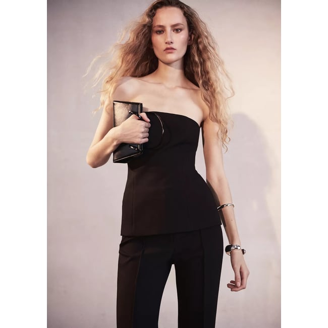 Pantalon ajusté taille mi-haute noir <span itemprop=