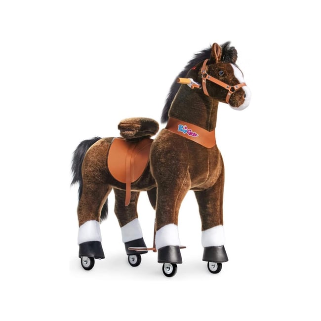 Ponycycle Cheval chocolat brun avec sabot blanc, frein et son à monter Age 7 ans + - PONYCYCLE