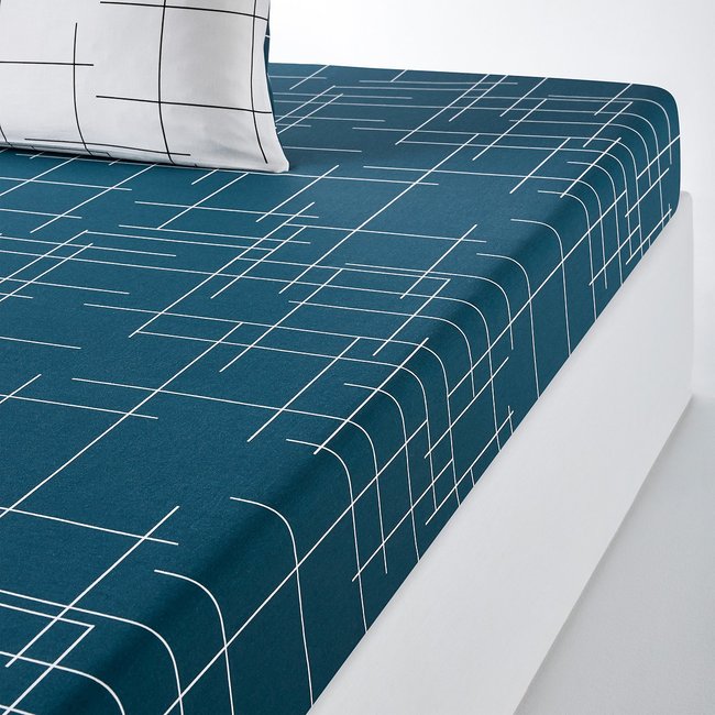 Charline Graphic 100% Cotton Fitted Sheet, prussian blue, LA REDOUTE INTERIEURS