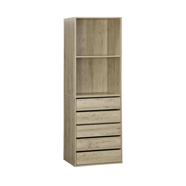 Module dressing décor bois 5 tiroirs 2 étagères NEPAL - SWEEEK