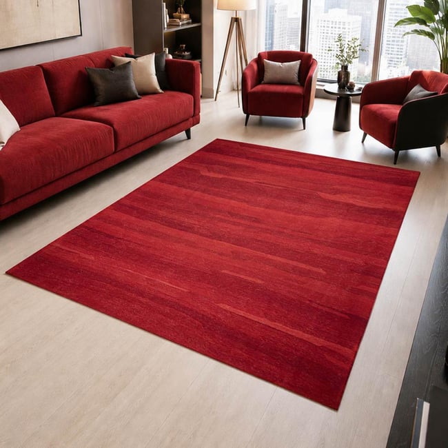 Tapis kilim au motif abstrait, tissé plat artisanal en laine Couleur rouge, bordeaux <span itemprop=