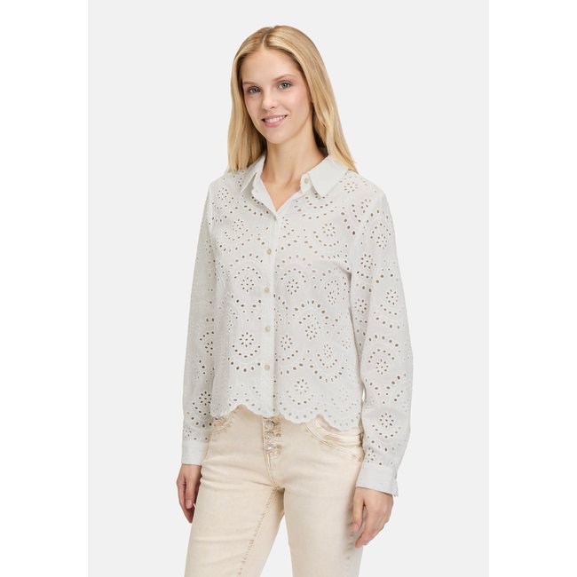 Chemisier en dentelle à patte de boutonnage blanc <span itemprop=
