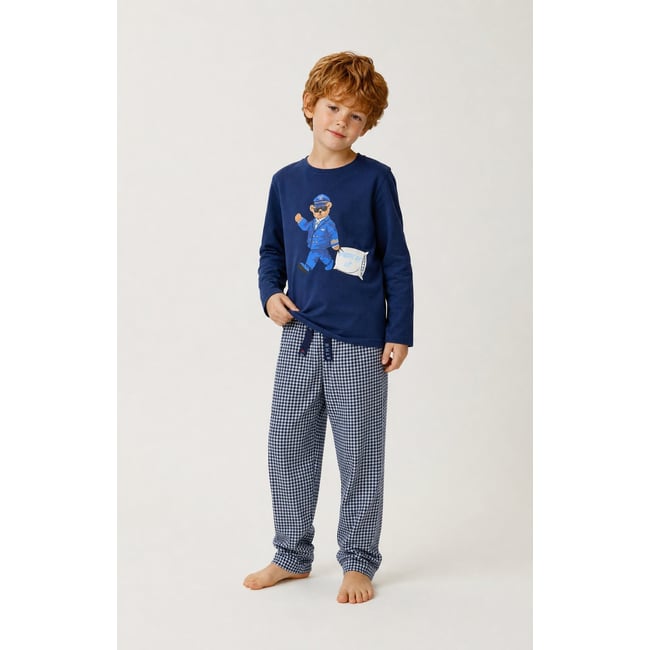 Pyjama enfant en jersey de coton léger imprimé Pilote de lit marine <span itemprop=